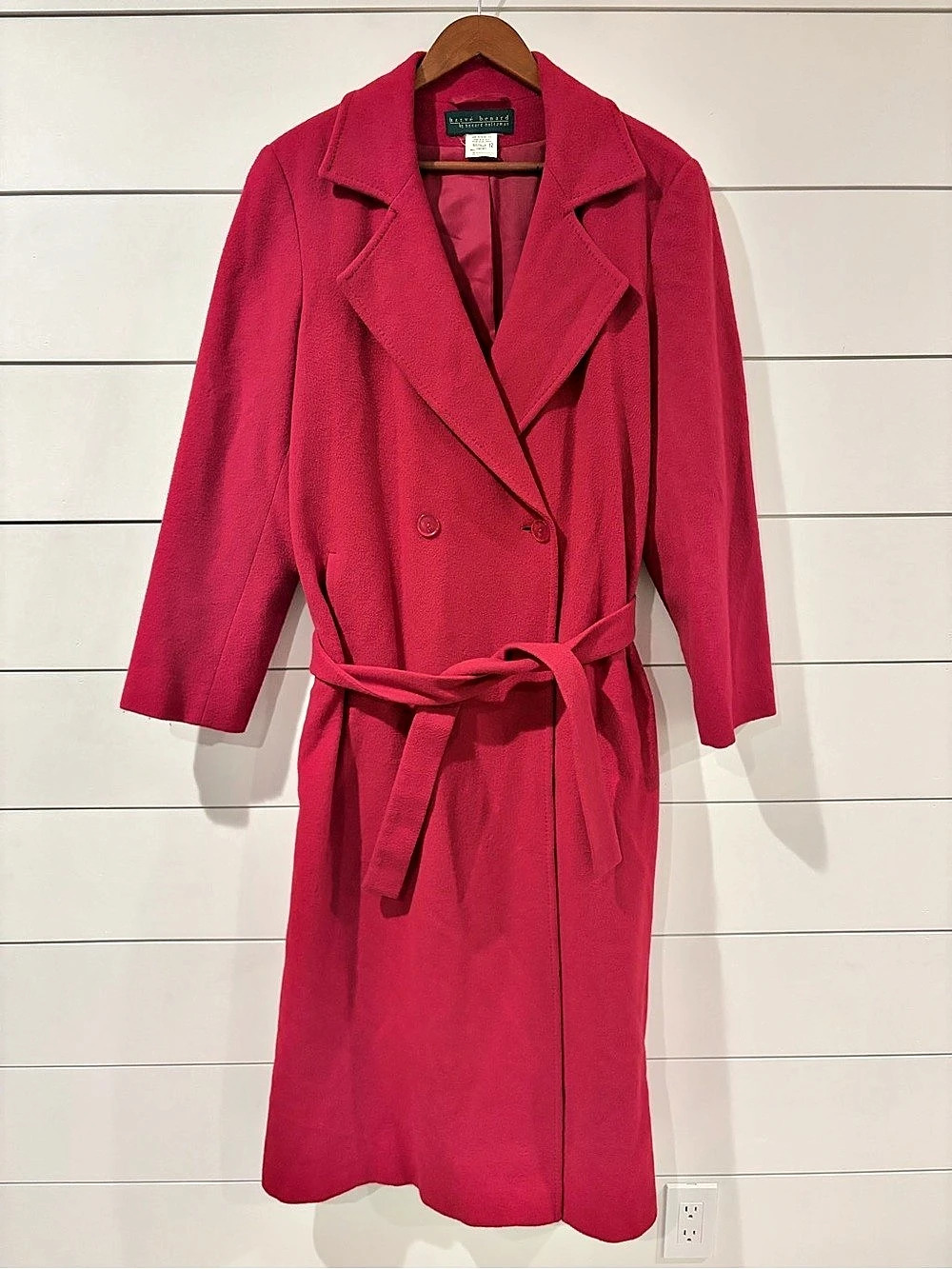 Vintage Harvé Benard Red Wool Maxi Coat Size 12 Belted Old Money Core Holiday